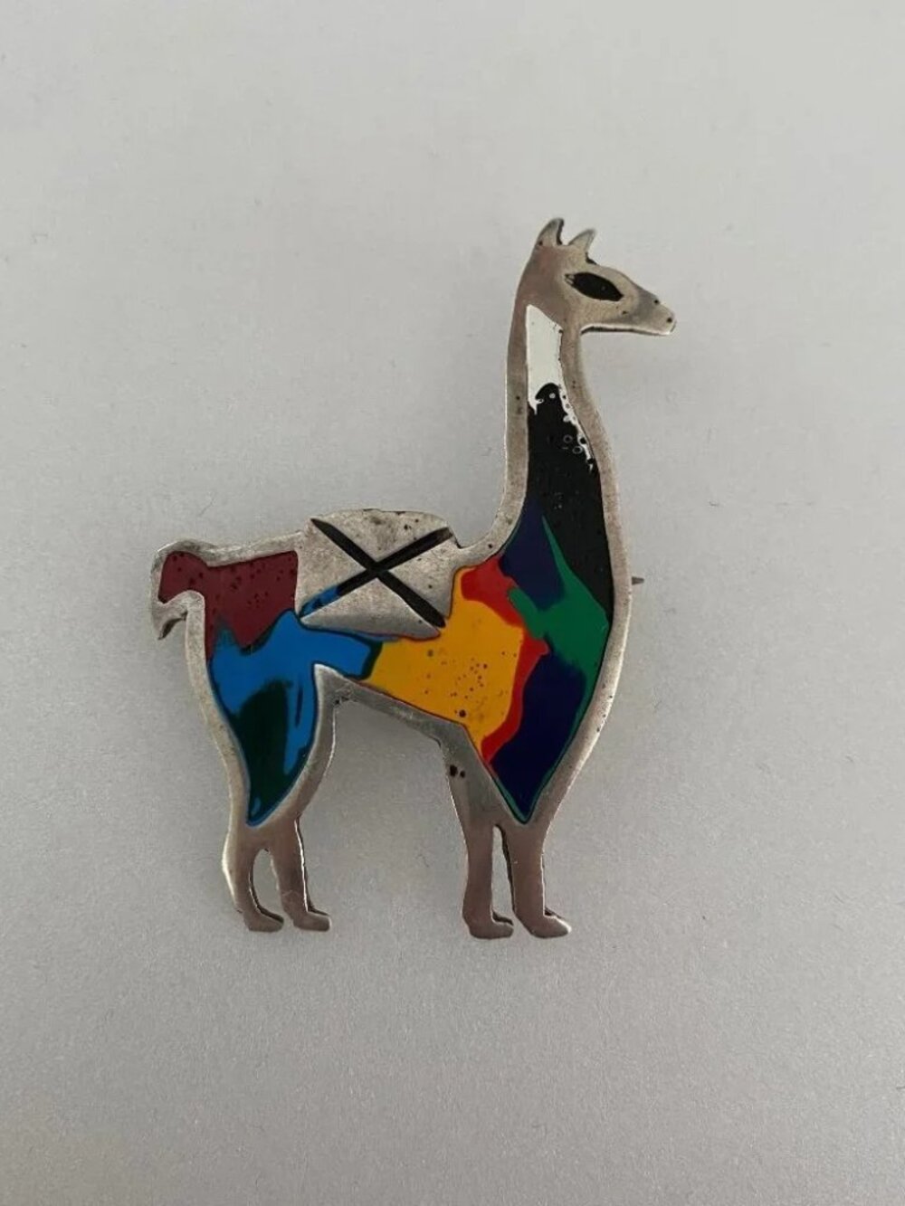 vintage sterling silver enamel peru llama brooch colorful 925